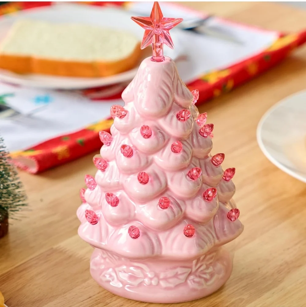 Kohl's Pink Ceramic Holiday Tree with Star Topper
